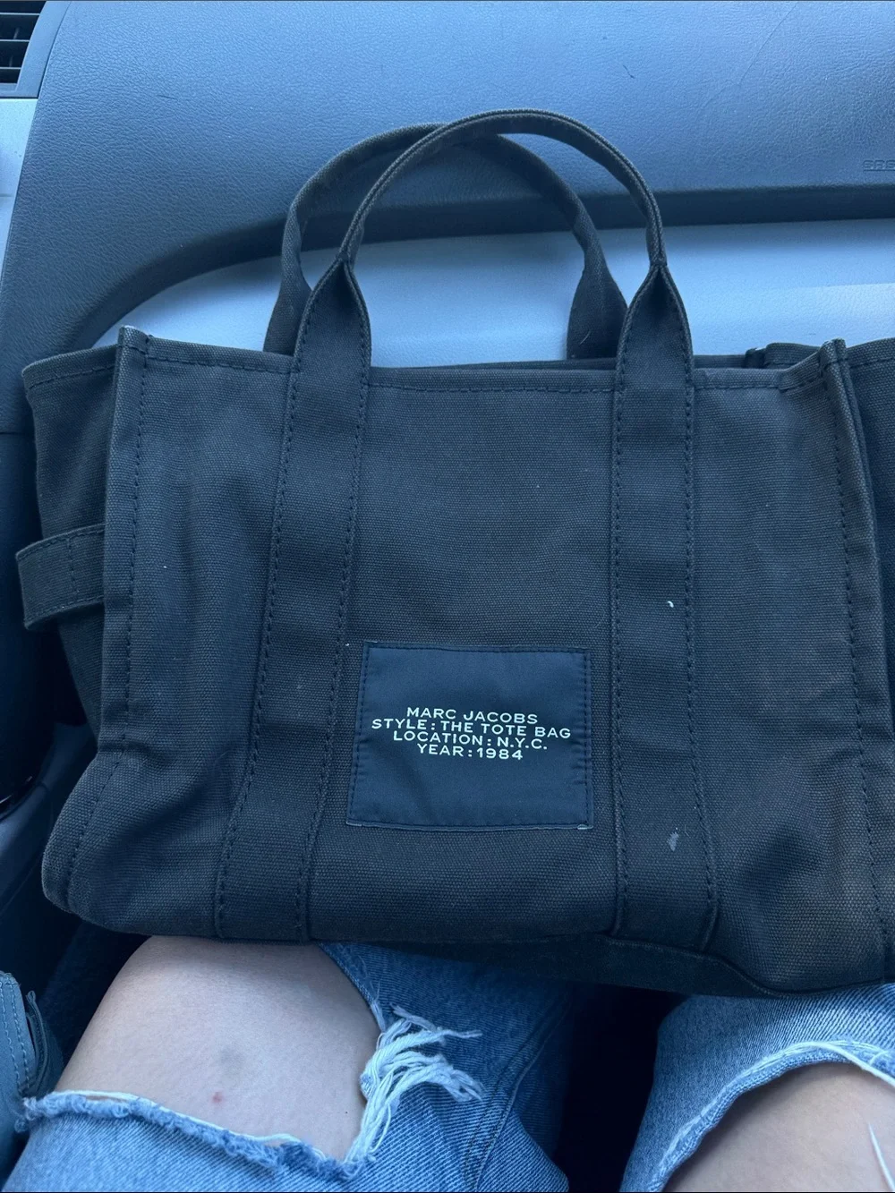 Marc Jacobs The Tote Bag - Black Canvas with White Logo